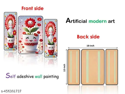 B-art Set of 3 Flower Painting For Living Room 12 Inch x 18 Inch ( SBJM-098 )