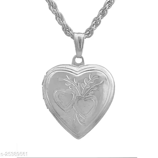 Morvi Brass Silver Plated Heartshape Mini Size Heart Love in Forever Photo Moment Pendant Locket Jewellery for Men and Women