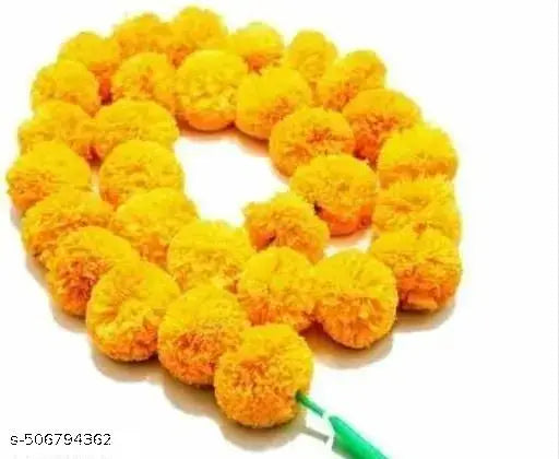 D.C.J TRADERS Genda Phool | Artificial Marigold Fluffy Flower/Genda Phool Garlands | for Diwali, Navratri, Festival Office Decoration 5 Feet app. - ( Yellow Color ,10)