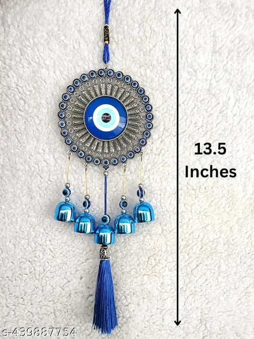 JHAJHRIYA 5 Bells Wind Chimes Elevate Your Home with Positive Energy, Evil Eye Hanging for Home, Office Hanging Decorative Items for Home AND OFFICE(Blue)