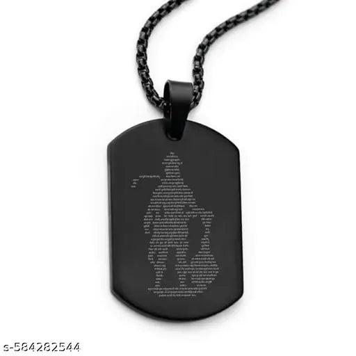 Black Stainless Steel Hanuman Chalisa Pendant Necklace – Laser Engraved Lord Hanuman Silhouette