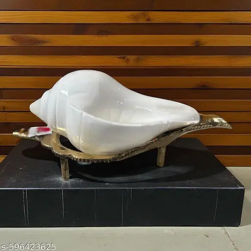 White Jal Shankh for Pooja | Water Conch with Pital Stand | Abhishek & Mandir Use (Non-Blowing Shankh)