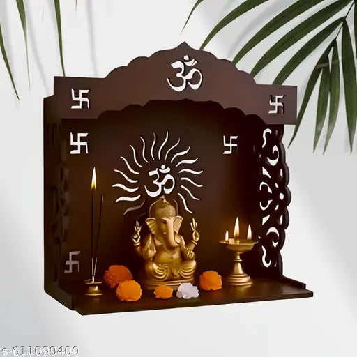 Divinity Decor Wooden Mandir | Laminated MDF Temple for Home Pooja 16x9x11 Inch | Assembly Required | Puja Stand Shop Office | Big Temple - Mandir - 29