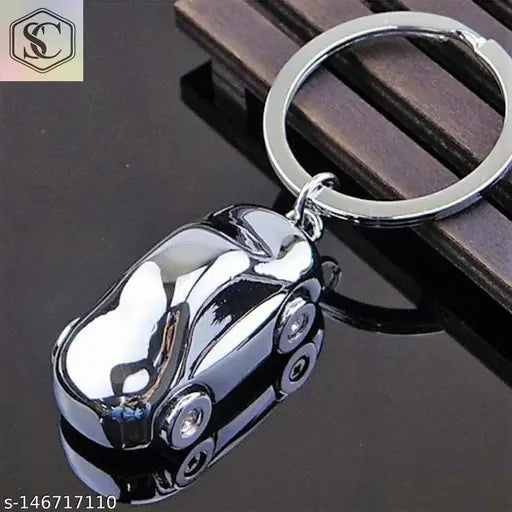 Stylish Men Silver Metal Sports Car Keychain (Pack-1)
