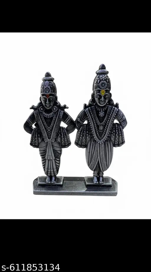Designer Metal Vitthal Rukmini Statue | Pandharpur Vithoba Rakumai Murti for Pooja Room |• Original Vithoba and Rukmini Pair Showpiece for Home Decor and Gifting (Black/Antique Finish)size 2 inch