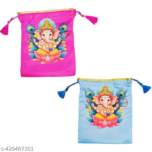 New Ganesh Potli Bags for Return Gifting - Thamboolam Bags for Pooja - Potli Bags for Return Gifts -  Thamboolam Bags - Return Gifts for Festive events - Return Gifts for Housewarming - Potli Bags (Pack of 10)