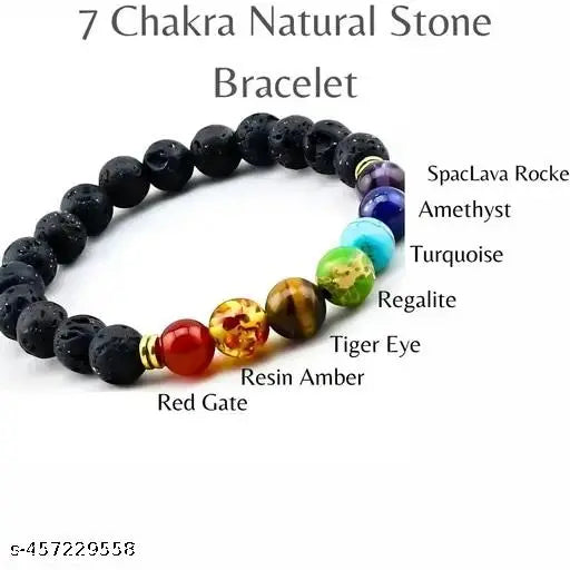 7 Chakra Healing Bracelet with Real Gemstone Bead in PURE Sterling Silver Elements Reiki Crystal Healing Men and Women