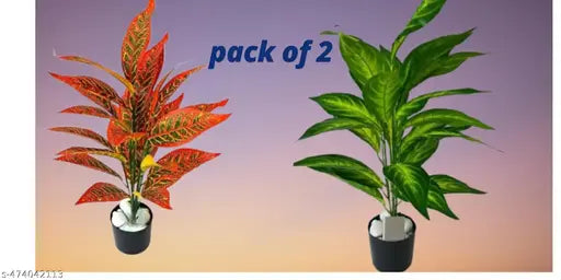 26-Leaf Artificial Plant with Realistic Green Foliage | Home & Office Decor | Without Pot | Without Pot | Low Maintenance Plant | Faux Plant | Decorative Leaf Plant | Realistic Artificial Greenery (Pack of 2 )