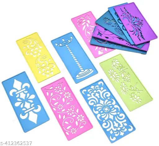 M.G ENTERPRISE DIY Plastic Rangoli Stencils For Floor and Wall PLS-L-12 Set of 12 pc (3 in x 7 in)