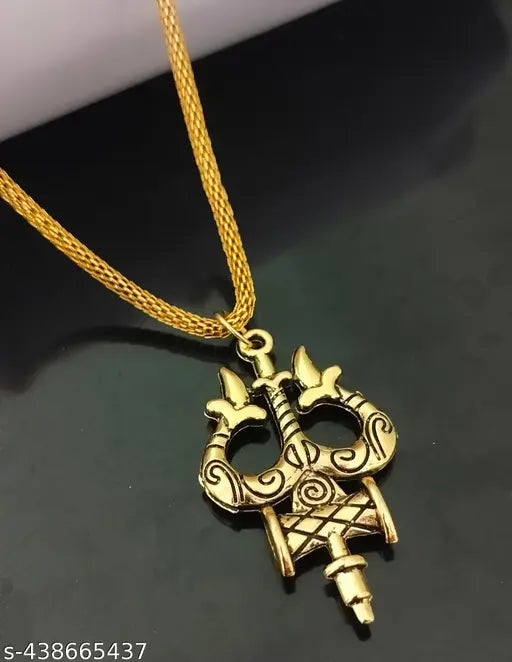 Most Trending stylish religious gold plated lord mahakal mahadev Shanker Shiva damroo Trushul locket with gold chain pandent Necklace for boys/men and girls/women