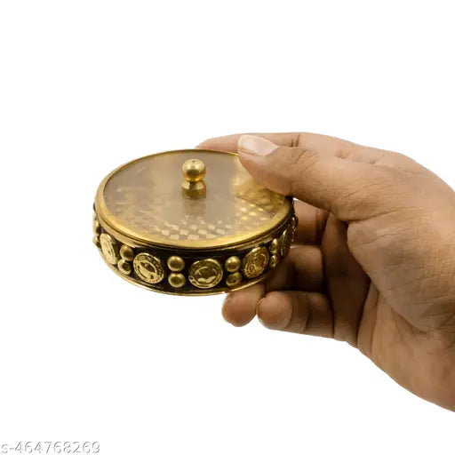 Putrika Brass  Pooja | Puja | Roli | Chawal | Chandan | Haldi | Kumkum Puja  | Sindoor | Turmeric | Dabbi | Dibbi | Dhani | Dani Lid Holder - Acralic Black Kumkum (2)