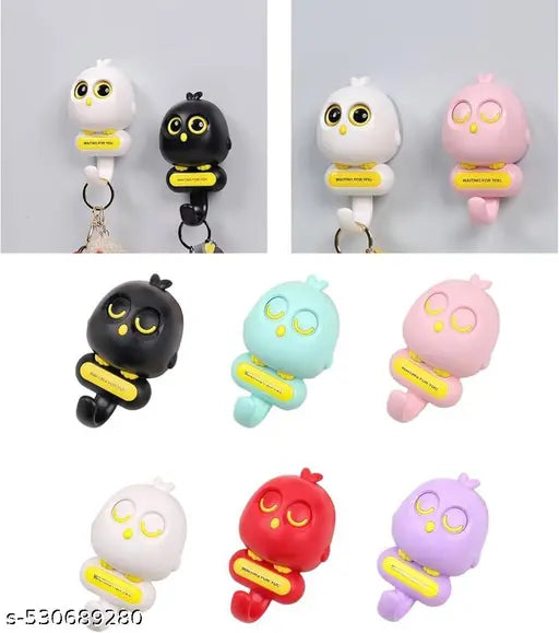 PACK OF 1 Multi-Colour Owl Wall Key Holder Hook with Blinking Eyes - Easy Install, No-Drill for Office, Bedroom, Kitchen & More