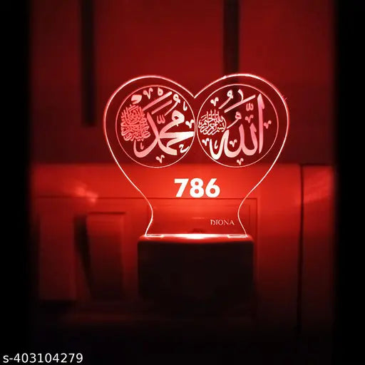 DIONA Night Lamp 786 Islam Allah Written 3D Illusion for Kids Room, Home Office Night Light 3D Illusion Multi Color Changing Light