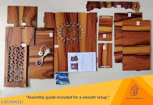 New wooden temple for home and office with Door | Compact puja mandir temple | wall mounted and table top mandir for home and office with led cov light
