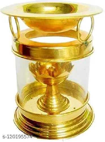 VS Enterprises Pure Brass Aromatherapy Oil Burner Diffuser with Aroma Oil Cotton Wick, Camphor And Cleaning Powder Brass Table Diya  (Height: 4.25 inch