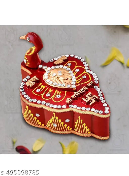 Set of Two handmade  tilak chopda for mandir. Kumkum box. Tilak box. Sindoordani.  Sindoor box. Wooden sindoor dani. Sindoor haldi box.  Fancy sindoordani. Pooja samagri. Pooja articles.  Tika chopda in Peacock Shape Meenakari Work/Kumkum Box with Chawal-