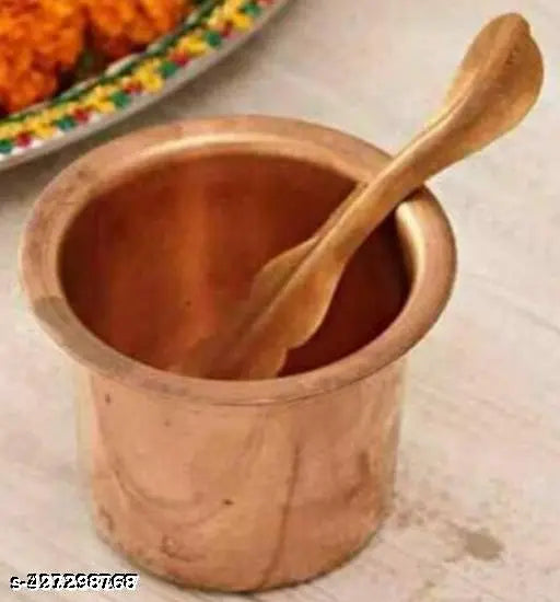 Maha Shivratri Combo Set Pure Copper Pooja Panch Patra Glass with Spoon, Poojan Purpose, Home | Temple | For All Puja Purpose