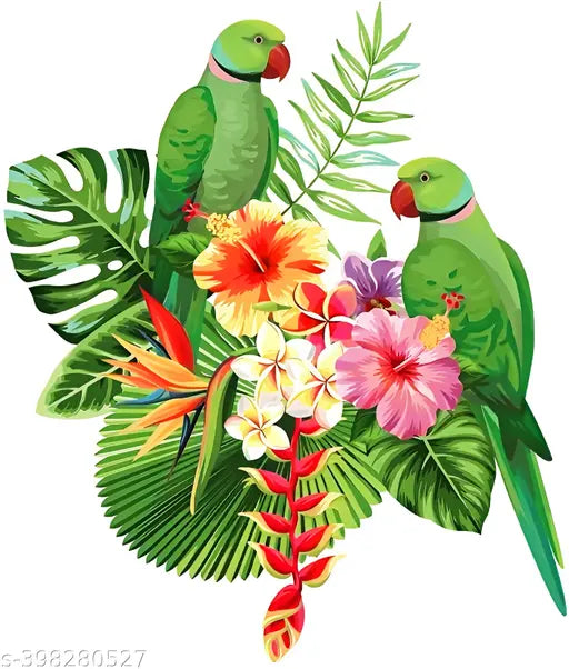 Vastu Green Parrot & 2 pcs switch board stickers Self Adhesive Paper Wall Sticker Poster - (Multicolour), Beautiful Flower & Parrot Rangoli