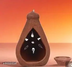 SBM Groups Terracotta Clay Oil Coconut Shape Lamp - |Clay Diya Pooja Lamp| |Oil Lamp with Cover| Hanging lamp with chain |Clay lamp for Pooja| -Inspired Decorative Light Fixture for Ambiance | |Mud Oil Lamp| (Pack of 1)
