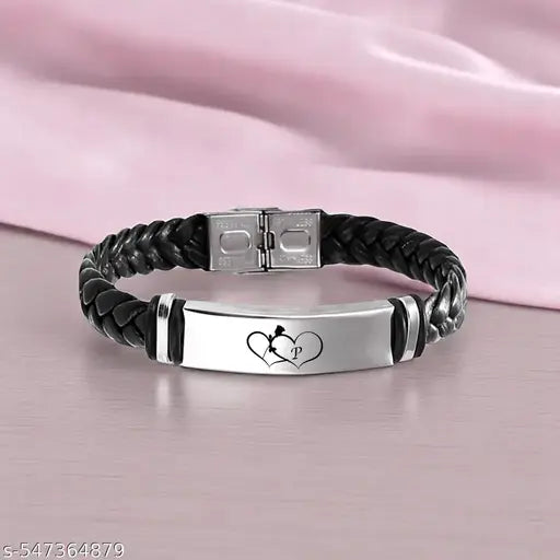 M Men Style Alphabet P Letter Braided Leather Weave Bracelets for Mens Women Buckle Clasp jewelry Genuine Bracelet Wristband Vintage Cuff Jewelry Friendship Couple  Black  SBr2025485
