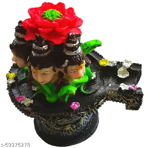 Polyresin Shiva Shivling Statue Three Face Shiv Lingam Idol Home Decor Pooja Items with Bholenath Nag Devta Gift Puja 8 Inches (Milticolor)