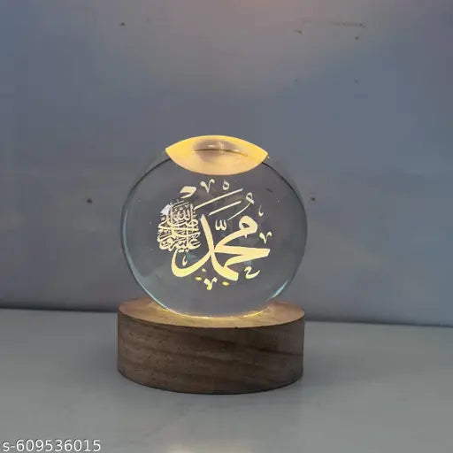 3D Mohammad Islamic Crystal Ball Night Lamp with LED Wooden Base