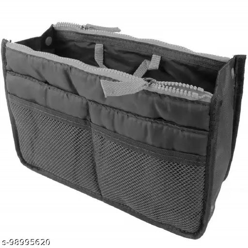 GIANT IMPEX Women's Multifunction  13 Compartments Makeup Organizer  Pouch Multiple Pocket Nylon Cosmetic Travel Accessories  Handbag ( Black)