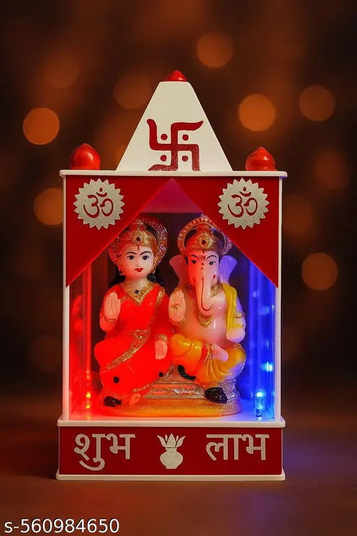 Divine Lakshmi Ganesha Idol with Glowing LED Light | Mandir Acrylic Murti for Diwali Gift, Pooja Ghar & Office Table Decor