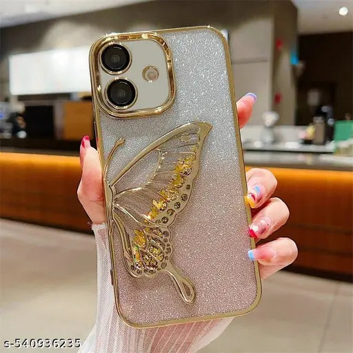 Rakulo Store Designed Compatible with iPhone 16 Plus Cover with Luxury Glitter Cute Butterfly Plating Design Aesthetic Women Teen Girls Back Cover Case Compatible with iPhone 16 Plus (Butterfly | Gold)