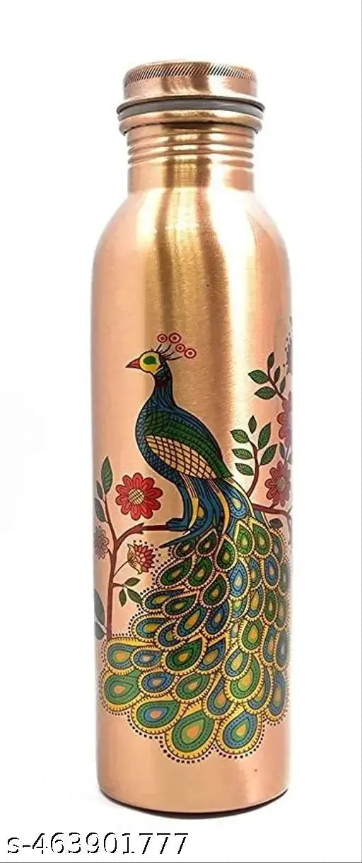 Pure Copper Peacock Design Water Bottle, Copper Water Bottle, Printed Water Bottle