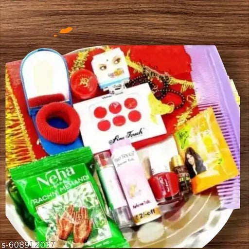 16 Shringar Item For Hartalika Teej Shringar with long mata ki chunri/ Durga Pooja Shringar kit. (Pack of 16 Item and 1kit Multicolor).