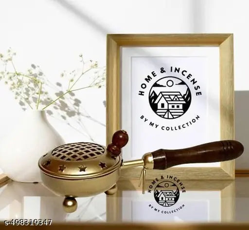 Home & Incense Metal Star Cutting Charcoal Incense Burner Loban Burner with Wooden Handle Dhoop Dhuni Burner Sambrani Dhoop Resin & Home Office Temple Prayer Butler Loban Burner | Kapoor Dani | Incense Burner
