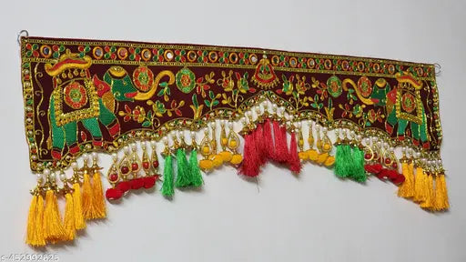 Wall Hanging Toran with Handmade Traditional Multi Zula Bandarwal, Design Patchwork Toran for Pooja, Festival, Wedding and Home Decor, 36 inches Toran
