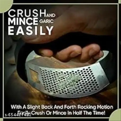 Steel Garlic Press Rocker,Stainless Steel Garlic Mincer Chopper Ginger Crusher and Peeler Squeezer Press Kitchen Gadget with Handle
