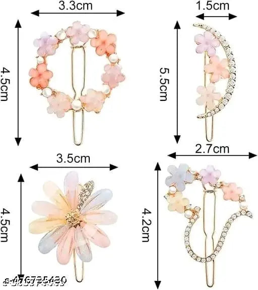 Pack of 4 Floral Crystal Hair Clip Korean Fancy Bling Pearl Resin Acrylic Hair Clips Rhinestone Bobby Pins Hair Slides for Women and Girls (Pack of 4 Floral Pin)