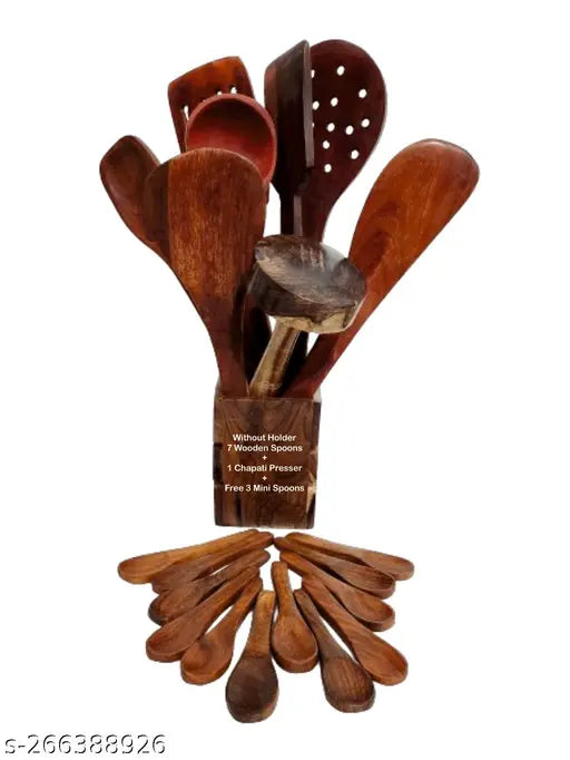 Set of 7 spoons (No Holder) and 1 Roti/Parantha Presser and Free 1 Mini Spoon