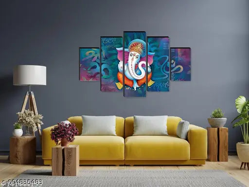 Karnil Set of 5 Modern Art Wooden High Quality Wall Painting, Wall Photo Frame for Home Decor Gift Items - 18' x 30' In (Multicolor)