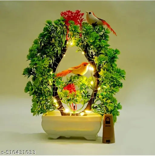 DECOR ART Artificial Plants With 2 Sparrow With LED light Bonsai Wild Fack Plant
