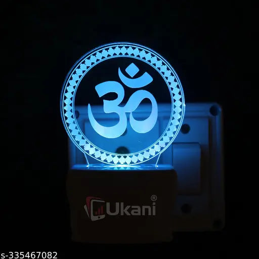 Talgo OM CHAKRA Acrylic 3D Optical Illusion Night Lamp, RGB 7 Colors Auto Colour Changing LED Plug and Play Night Light, Office Day Light, For Home and Office Use, Best for Gift, Multicolour - 7CM+3.5CM