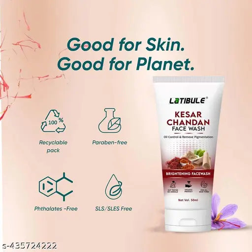 Latibule Kesar Chandan Face Wash, Skin Lightening & Tan Removal Face wash,Oil Controal & Remove Pigmentation Tan Removal Face Wash, All Skin Types Face Wash 50ml(Pack of 1)