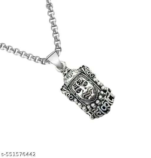 Mahadev Mahakal Pendant with Chain for Boys & Men – Durable Silver Stainless Steel