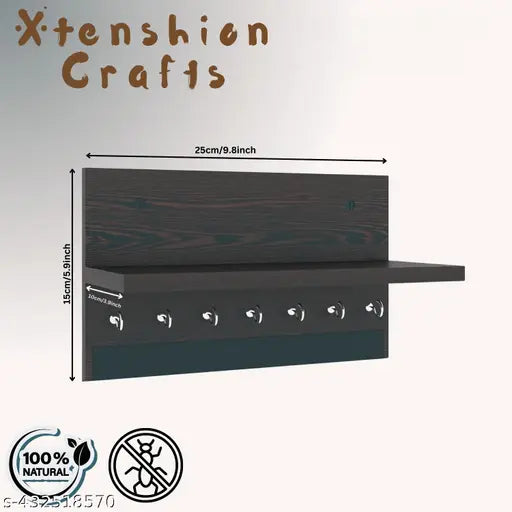 Xtenshion Craft Elegant Design Key Holder For Home & Flat Wood Key Holder  (7 Hooks, Black)