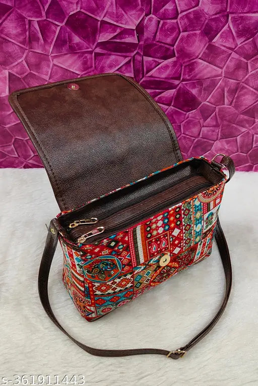 New stylish women Maroon PU sling bags/Cotton Fabric sling bags for women/Full handwork bag/party wear and wedding bag for women/Ikkat sling bags