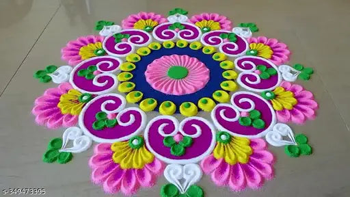 Rangoli colors Yellow, White, Pink, LightGreen, Darkblue, Red 300 Grams in Each Packets Total 1800 Gram