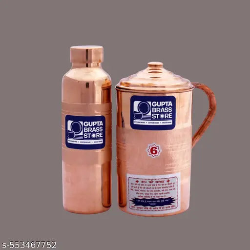 GUPTA BRASS STORE Pure Original Copper Water Jug (2L) & Copper Bottle (1000ml) set