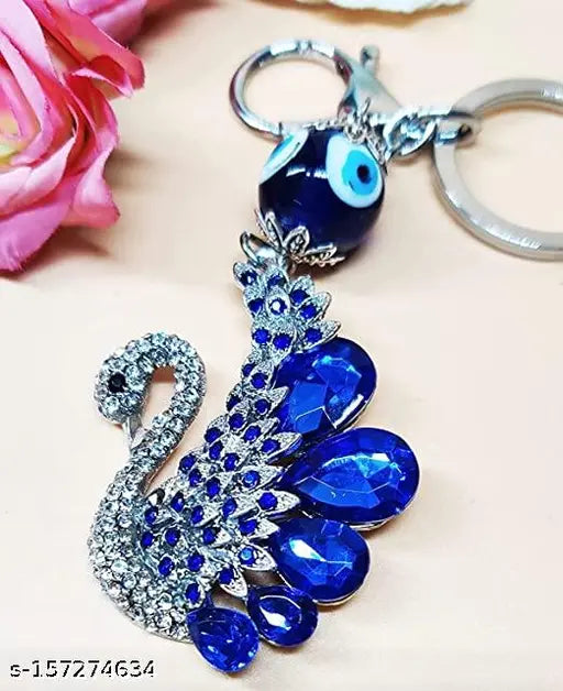 Trendy Women Silver Stainless Steel Evil Eye Keychain (Pack-1)