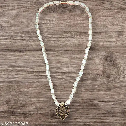 Square Tulsi Bead Mala with Heart-Shaped Radha-Krishna Pendant