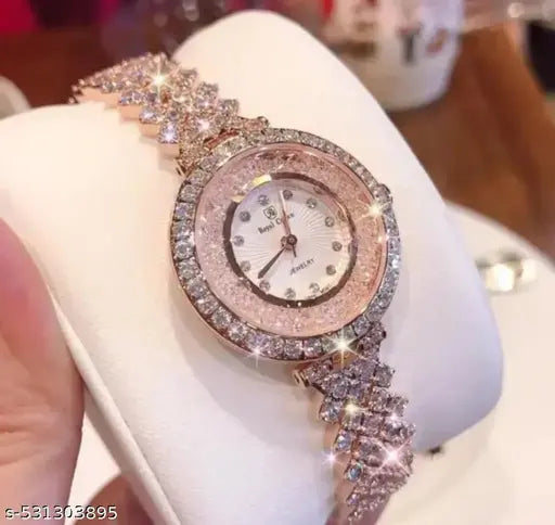 New Korean design shiny Cristal diamond premium looks analog watch for women and pretty girls