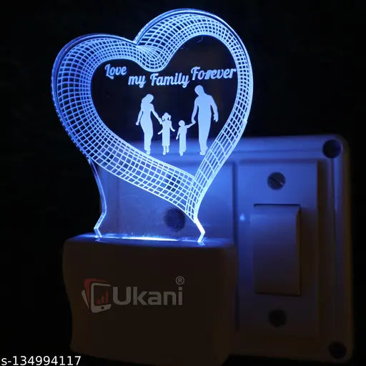Ukani LOVE FAMILY FOREVER Acrylic 3D Optical Illusion Night Lamp, RGB 7 Colors Auto Colour Changing LED Plug and Play Night Light, Office Day Light, For Home and Office Use, Best for Gift, Multicolour - 7CM+3.5CM