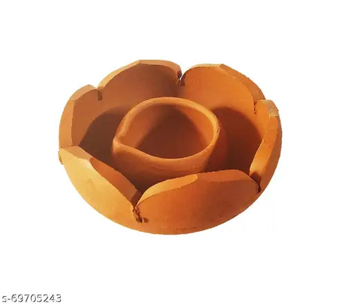 Handmade Clay/Terracotta Lotus Diya II Thamarai vilakku II Oil Lamps for Festival puja & Diwali Decoration /karthigai deepam (PACK OF 12)